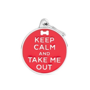 תג שם לכלב צארמס KEEP CALN AND TAKE ME OUT