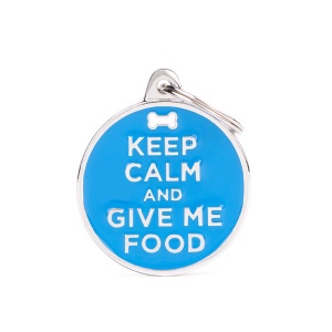 תג שם לכלב צארמס KEEP CALM AND GIVE ME FOOD